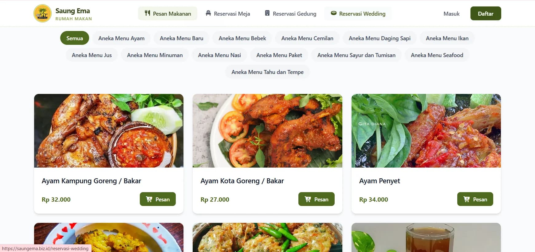 Saung Ema 1 - Halaman menu makanan